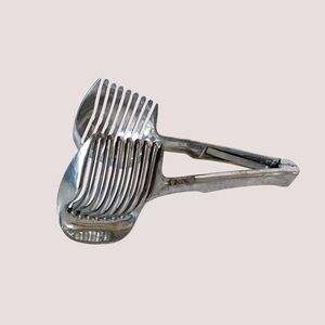 Vintage Metal Hand Held Egg Slicer Taiwan Silver Cast Aluminum Locking 7.5"